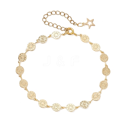 Brass Flat Round with Sun Pattern Link Bracelets BJEW-JB13480-1