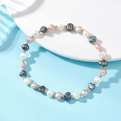 Natural Cultured Freshwater keishi Pearl & Seed Beads Streth Bracelets for Women BJEW-JB13181-1