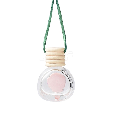 Empty Glass Perfume Bottle Pendants with Wood Cap DJEW-PW0002-04A-1