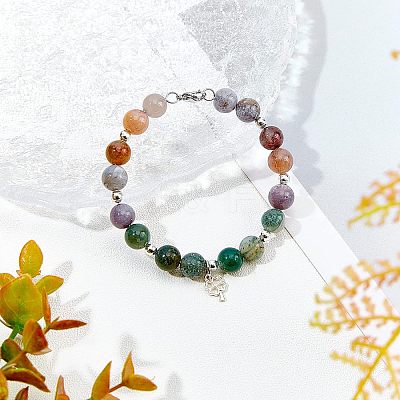 2 Strands Round Natural Indian Agate Beads Strands G-OC0002-32-1