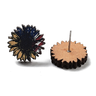 Independence Day Wood Stud Earrings EJEW-D108-01F-1
