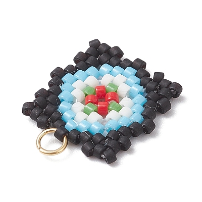 Handmade Glass Seed Beaded  Window Lattice Pattern Shape Pendants PALLOY-MZ00929-1