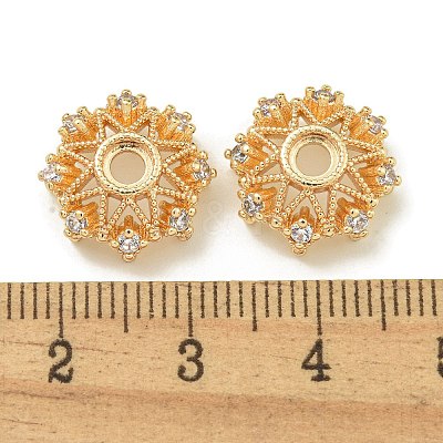 Rack Plating Brass Micro Pave Clear Cubic Zirconia Bead Caps KK-K386-09B-G01-1