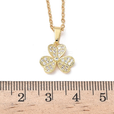 Brass Micro Pave Clear Cubic Zirconia Pendant 304 Stainless Steel Chain Necklaces for Women NJEW-D341-12B-G-1