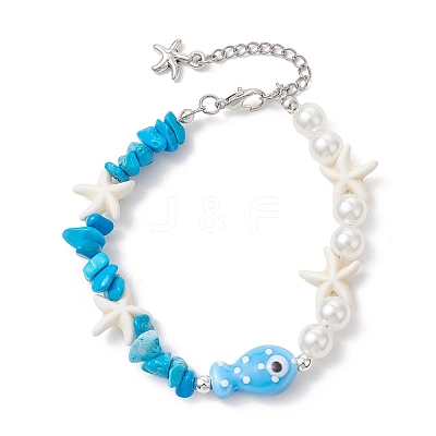 Handmade Porcelain & Synthetic Turquoise & ABS Plastic Imitation Pearl Beaded Bracelets for Women BJEW-JB13061-1