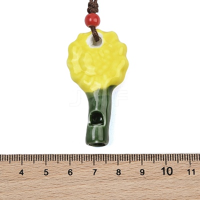 Adjustable Sunflower Porcelain Whistle Pendant Waxed Cord Necklaces for Women LS-FB-CBA68CE-01B-1
