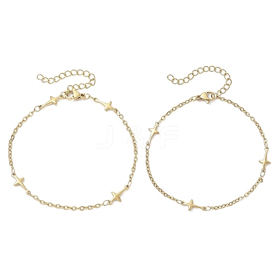 304 Stainless Steel Cross Link Bracelets for Women BJEW-JB12360-02-1