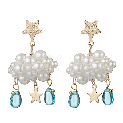 3D Cloud Glass Seed Beades Dangle Stud Earrings EJEW-MZ00644-01-1