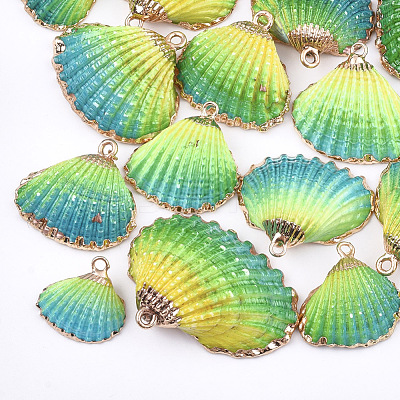 Spray Paint & Electroplate Sea Shell Pendants SSHEL-S262-07B-1