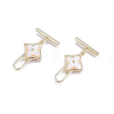 Brass Natural Freshwater White Shell Toggle Clasps KK-T062-235G-1