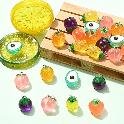 12Pcs 6 Styles Resin Pendants RESI-YW0006-10-1