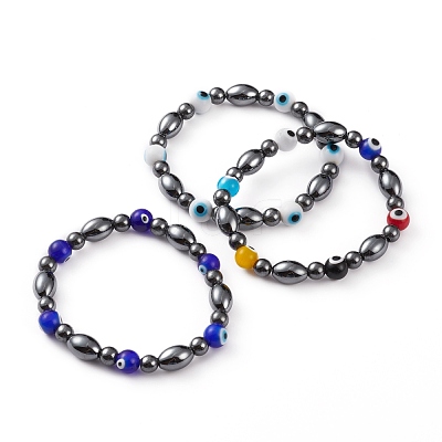 Non-Magnetic Synthetic Hematite Beads Stretch Bracelets BJEW-JB05895-1