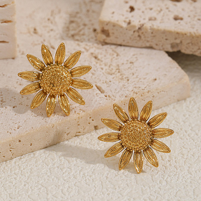 304 Stainless Steel Flower Stud Earrings for Women WGCA36C-01-1