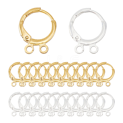 40Pcs 2 Color 2-hole Rack Plating Eco-friendly Brass Huggie Hoop Earring Findings KK-FH0006-63-1