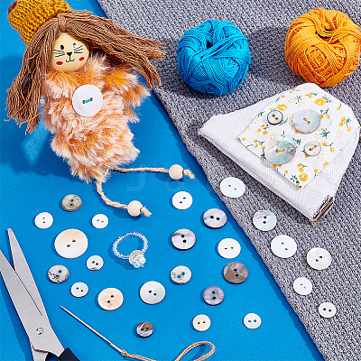 230Pcs 23 Styles 2-Hole Shell Flat Round Buttons BUTT-PH0001-37-1