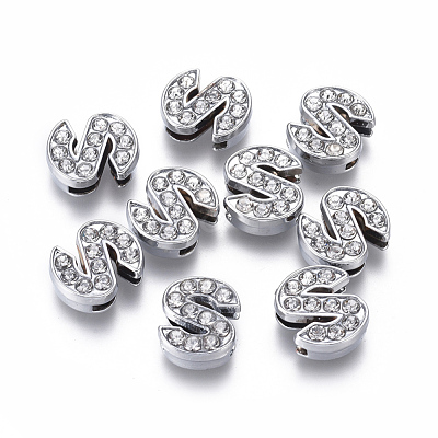 Alloy Initial Slide Charms with Grade A Rhinestones ALRI-R032-S-FF-1