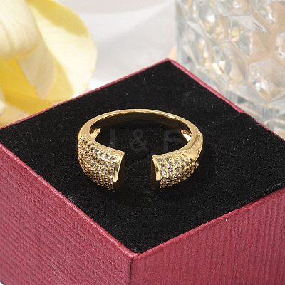 Brass Micro Pave Clear Cubic Zirconia Cuff Finger Rings for Women RJEW-B112-06G-1