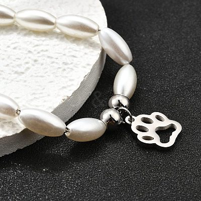 304 Stainless Steel Paw Print Charm Bracelets for Women BJEW-C098-12P-1