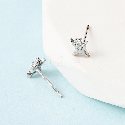 Brass Micro Pave Clear Cubic Zirconia Star Stud Earrings EJEW-L278-02P-1