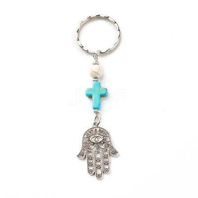 Synthetic Howlite Bead and Synthetic Turquoise beads Keychain KEYC-JKC00267-04-1