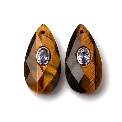 Natural Tiger Eye Pendants G-P586-01G-08-1