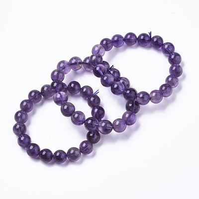 Natural Amethyst Stretch Beaded Bracelets G-R465-58B-1
