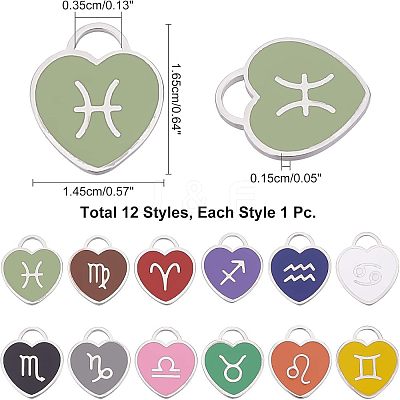 12Pcs 12 Style 304 Stainless Steel Enamel Pendants STAS-NB0001-30-1