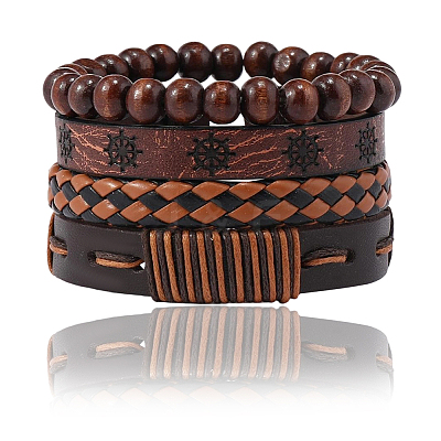 4Pcs 4 Styles PU Imitation Leather Braided Bracelets Sets BJEW-CL0001-13B-1
