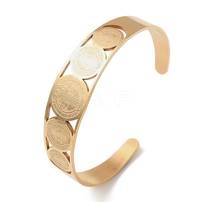 Religion 201 Stainless Steel Cuff Bangles for Women BJEW-F507-01G-1