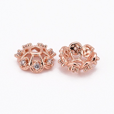 CZ Brass Micro Pave Cubic Zirconia Flower Bead Caps ZIRC-L003-8mm-01-1