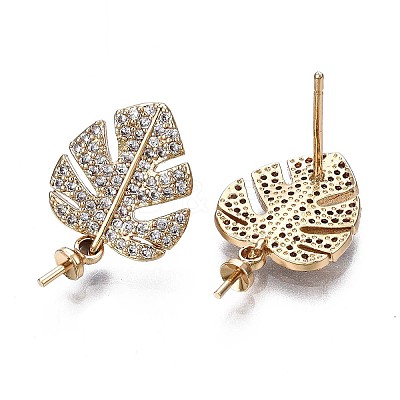 Brass Micro Pave Clear Cubic Zirconia Stud Earring Findings X-KK-Q764-033-1