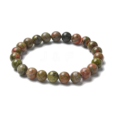 Natural Unakite Bead Stretch Bracelets X-BJEW-K212-B-006-1