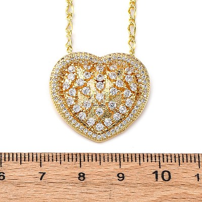 Brass Pave Clear Cubic Zirconia Heart Pendant Necklaces for Women NJEW-K381-07B-G-1