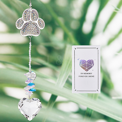 Pet Memorial Alloy Rhinestone Cat Paw Print Hanging Suncatchers HJEW-WH20022-03S-1