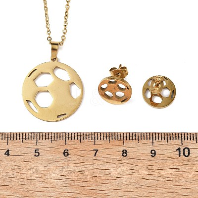 Football 201 Stainless Steel Pendant Necklaces & Stud Earrings Sets for Women SJEW-Q025-01G-1