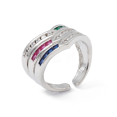 Colorful Cubic Zirconia Arrow Open Cuff Ring RJEW-P079-10P-1