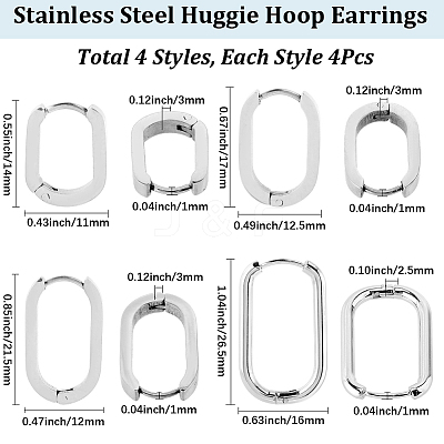 8 Pairs 4 Styles 304 Stainless Steel Huggie Hoop Earrings EJEW-SC0001-76P-1