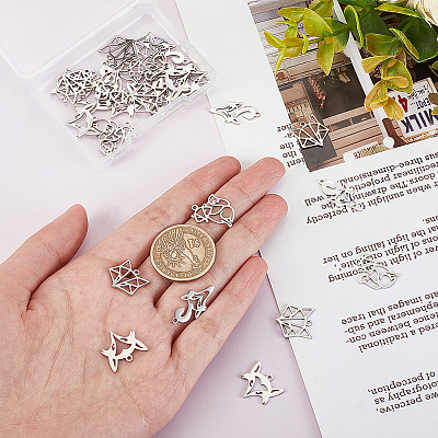 32Pcs 4 Style 201 Stainless Steel Pendants STAS-DC0010-70-1