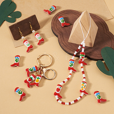 5Pcs Boot Baking Paint Glass Enamel  Beads LAMP-TADJ0001-08G-1