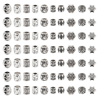 100Pcs 10 Styles Tibetan Style Alloy European Beads FIND-PJ0001-36-1