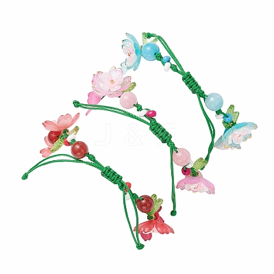 3Pcs Floral Acrylic Beads Braided Bead Bracelets for Women BJEW-MZ00184-1