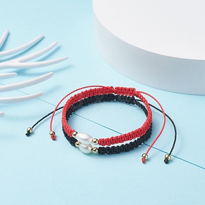 Natural Pearl Braided Bead Bracelets Set BJEW-JB07474-1