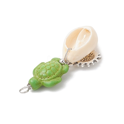 5Pcs 5 Styles Natural Cowrie Shell & Dyed Synthetic Turquoise Turtle Copper Wire Wrapped Pendants PALLOY-JF04034-01-1