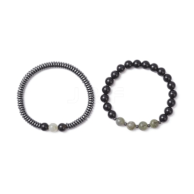 2Pcs Narutal & Synthetic Mixed Gemstone Beads Stretch Bracelets BJEW-JB12720-02-1