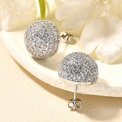 Half Round Brass Micro Pave Clear Cubic Zirconia Stud Earrings EJEW-C126-05P-1