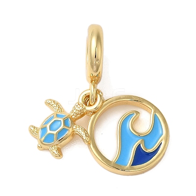 Rack Plating Brass Deep Sky Blue Enamel European Dangle Charms KK-P279-35G-1