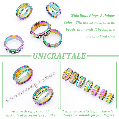 14pcs 7 size Unisex Stainless Steel Grooved Finger Ring Sets RJEW-UN0002-65MC-1