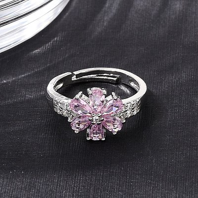 Brass Micro Pave Cubic Zirconia Cuff Open Rings CU-CBA5C10-03P-1
