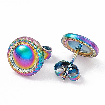 Ion Plating(IP) 304 Stainless Steel Flat Round Stud Earrings for Women EJEW-G338-03M-1