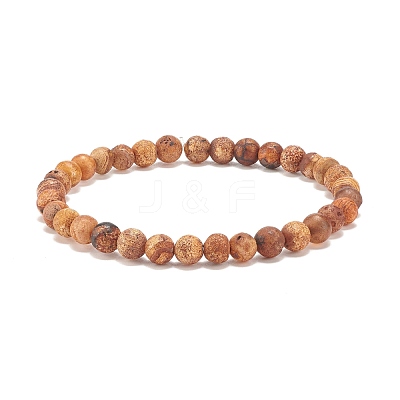Round Natural Agate Stretch Beaded Bracelets BJEW-JB08196-01-1